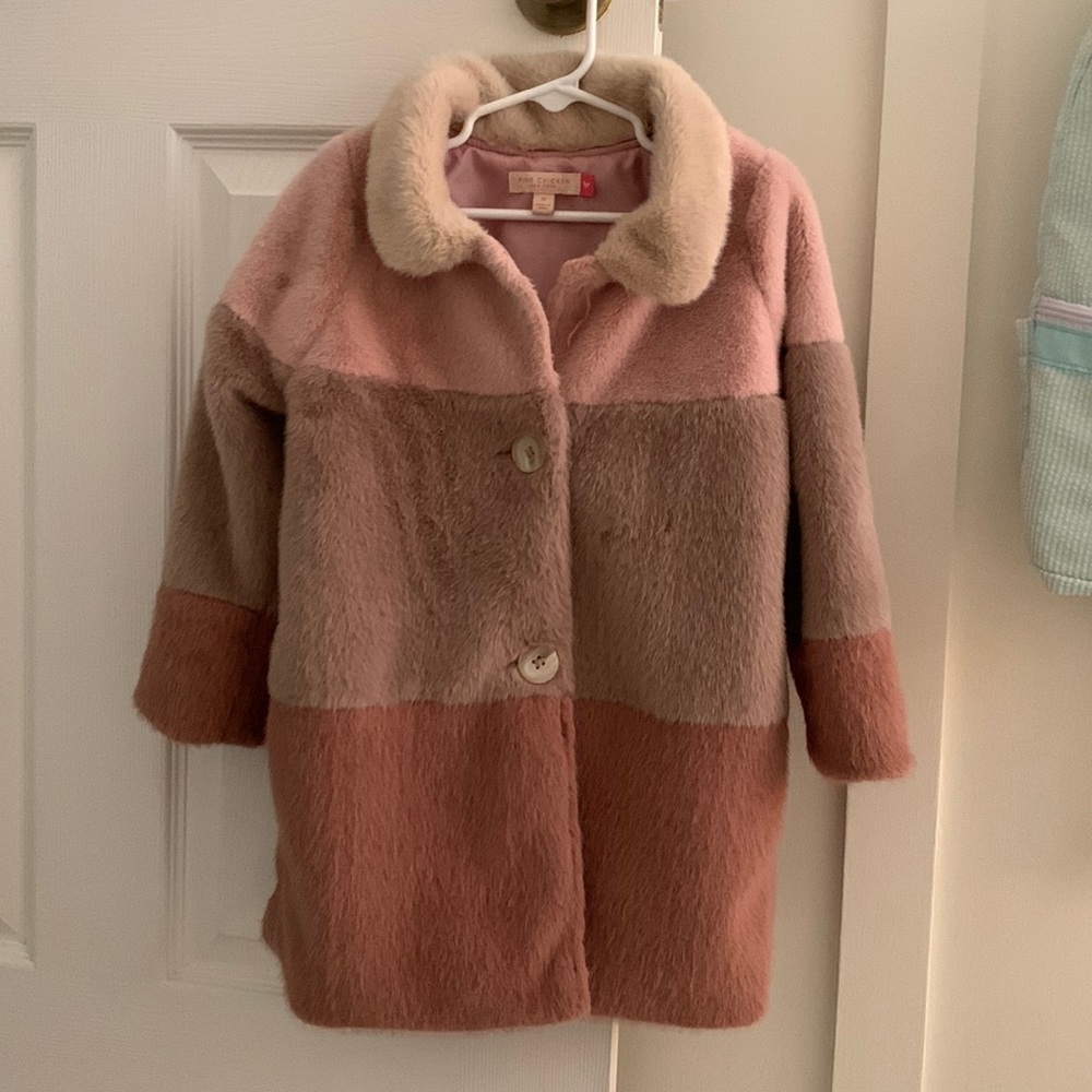 Adorable Pink Chicken Girls Kate Coat - Colorblock Fur - good condition! Size 5